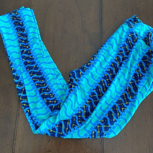 LuLaRoe Leggings Women's Tall & Curvy Teal Navy Green Printed Performance - Picture 1 of 5